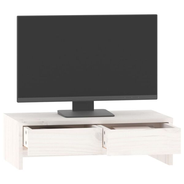vidaXL Stojan na monitor biely 50x27x15 cm masívna borovica