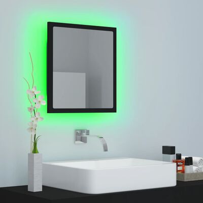 vidaXL Kúpeľňové zrkadlo s LED, čierne 40x8,5x37 cm, akryl