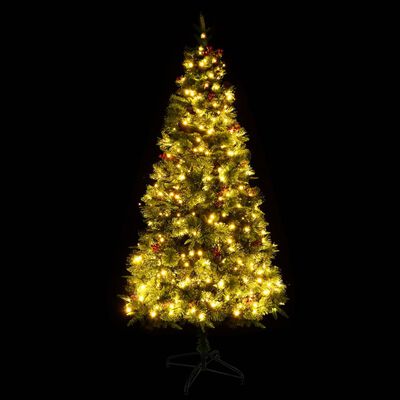 vidaXL Osvetlený vianočný stromček so šiškami, zelený 195 cm, PVC a PE