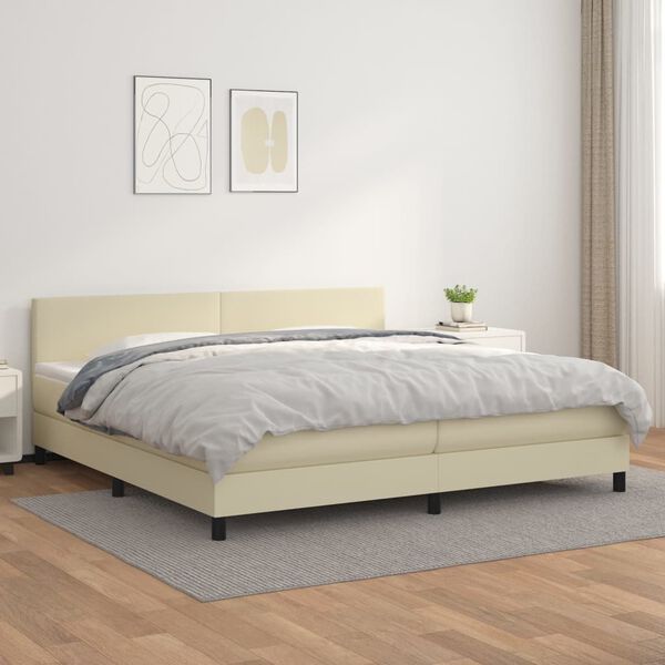 vidaXL Boxspring posteľ s matracom kr&eacute;mov&aacute; 200x200 cm umel&aacute; koža