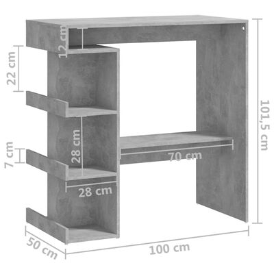 vidaXL Barový stôl s úložným regálom betónový sivý 100x50x101,5 cm drevotrieska