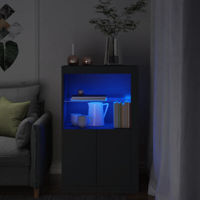 vidaXL Bočná skrinka s LED svetlami čierna kompozitné drevo