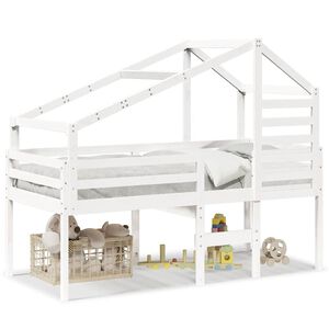 vidaXL Vysok&aacute; posteľ so strechou biela 90x190 cm borovicov&yacute; mas&iacute;v