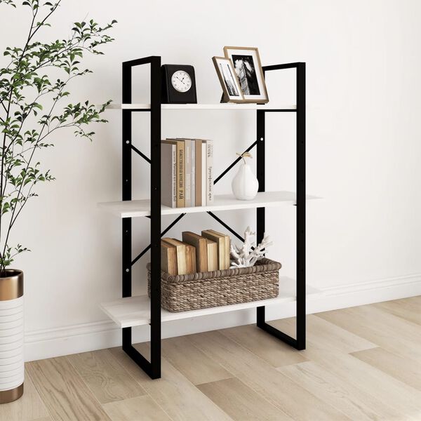 vidaXL Knižnica s 3 policami biela 80x30x105 cm masívna borovica