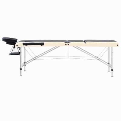 vidaXL Skladací masážny stôl, 3 zóny, hliník, čierno béžový