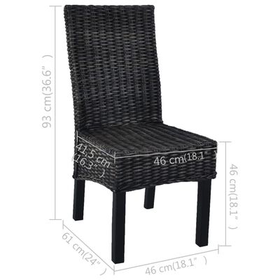 vidaXL Jedálenské stoličky 4 ks, čierne, kubu ratan a mangové drevo