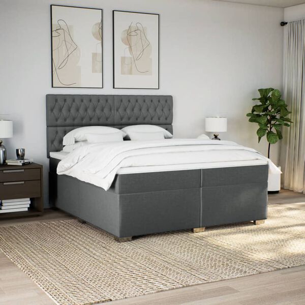 vidaXL Boxspring posteľ s matracom tmavosiv&aacute; 200x200 cm l&aacute;tka
