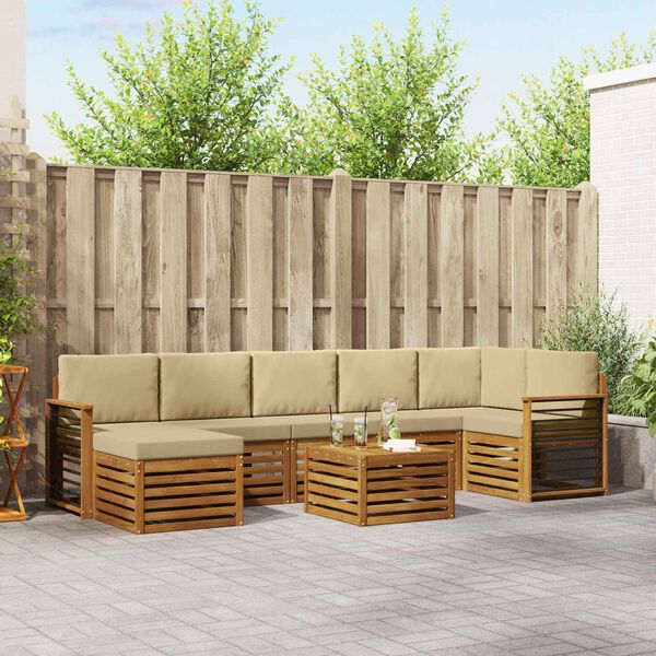 vidaXL S&uacute;pravy pohoviek 8 pcs Pr&iacute;rodn&aacute; a b&eacute;žov&aacute; Pevn&eacute; ak&aacute;ciov&eacute; drevo