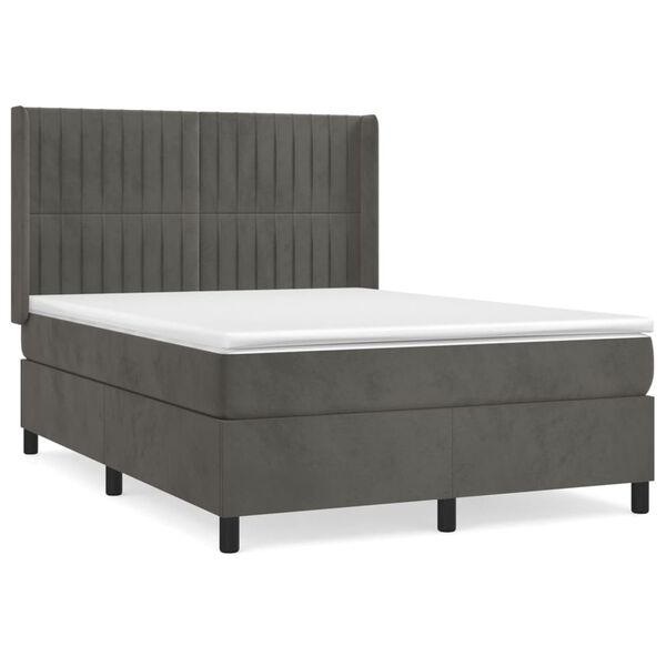 vidaXL Posteľn&yacute; r&aacute;m boxspring s matracom tmavosiv&yacute; 140x190 cm zamat