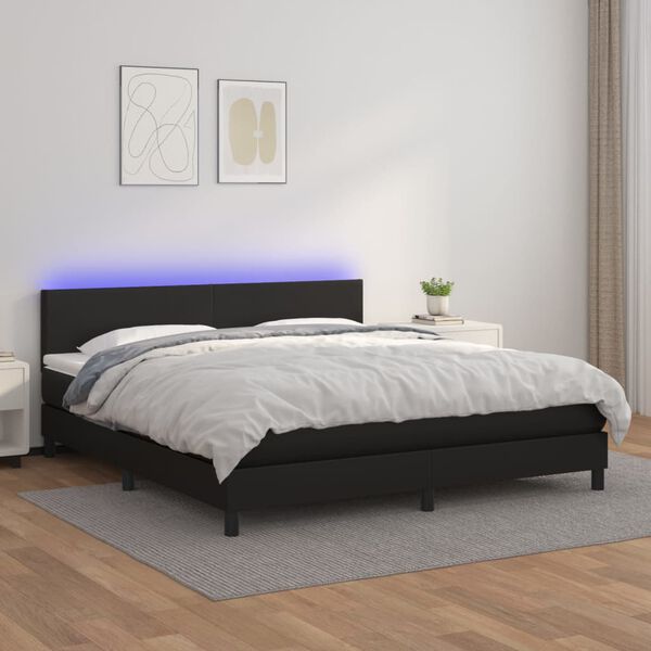 vidaXL Boxspring posteľ s matracom a LED čierna 180x200 cm umelá koža