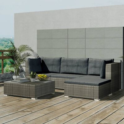 vidaXL 5-dielna záhradná sedacia súprava s podložkami, sivá, polyratan