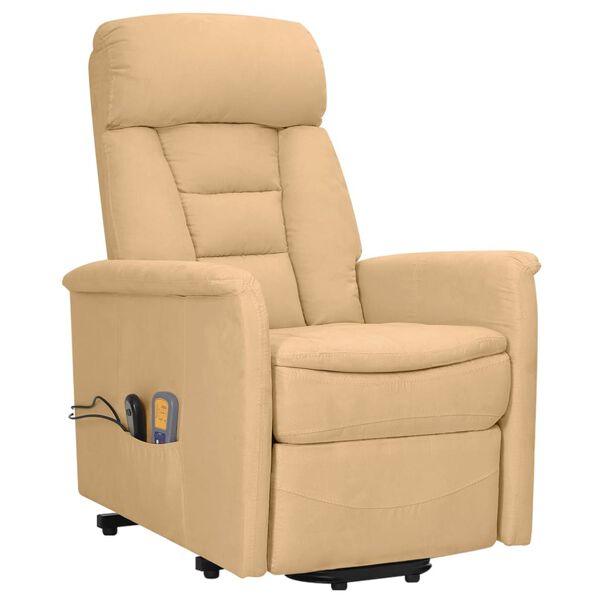 vidaXL Zdvíhacie masážne kreslo krémové mikrovláknová látka