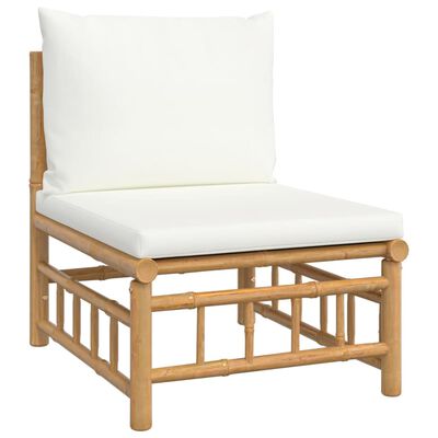 vidaXL 11-dielna záhradná sedacia súprava krémovobiele vankúše bambus