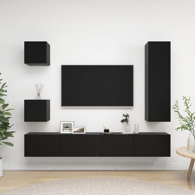 vidaXL 5-dielna súprava TV skriniek čierna drevotrieska