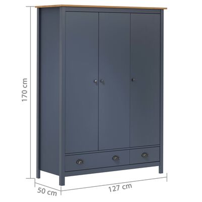 vidaXL 3-dverový šatník Hill, sivý 127x50x170 cm, borovicový masív