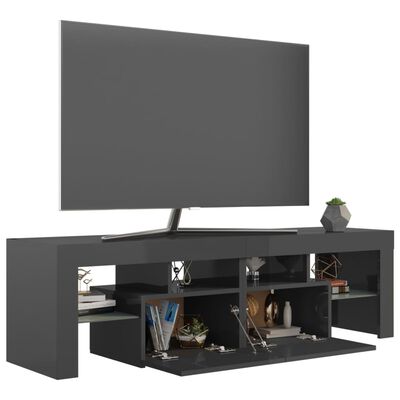 vidaXL TV skrinka s LED svetlami, lesklá sivá 140x36,5x40 cm