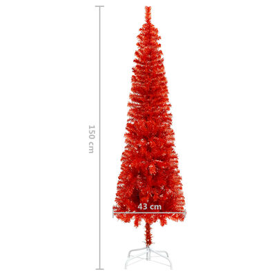 vidaXL Úzky osvetlený vianočný stromček s guľami, červený 150 cm