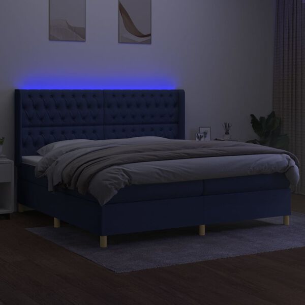vidaXL Posteľ boxsping s matracom a LED modr&aacute; 200x200 cm l&aacute;tka