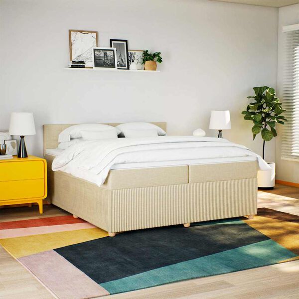 vidaXL Boxspring posteľ s matracom kr&eacute;mov&aacute; 200x200 cm l&aacute;tka
