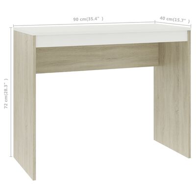 vidaXL Písací stôl, biela a dub sonoma 90x40x72 cm, kompozitné drevo