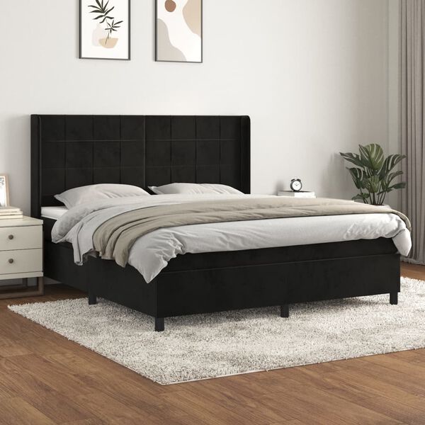 vidaXL Posteľn&yacute; r&aacute;m boxspring s matracom čierny 160x200 cm zamat