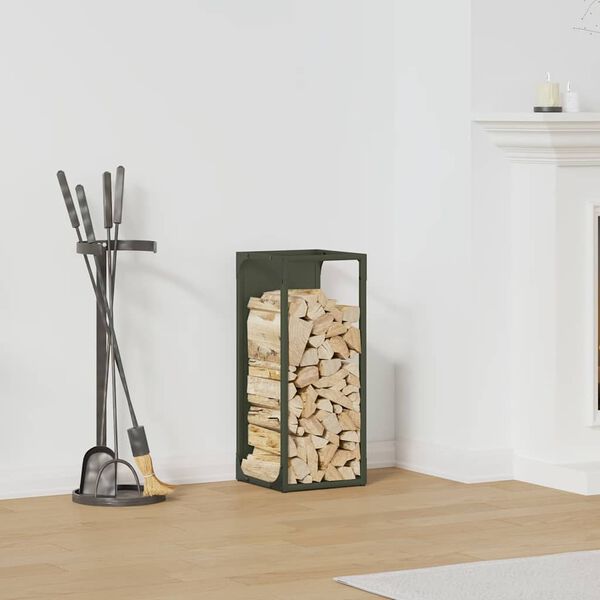 vidaXL Stojan na palivové drevo Olive Green Oceľ valcovaná za studena