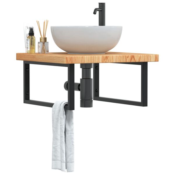 vidaXL Polica pod um&yacute;vadlo, n&aacute;stenn&aacute;, oceľ a dubov&yacute; mas&iacute;v