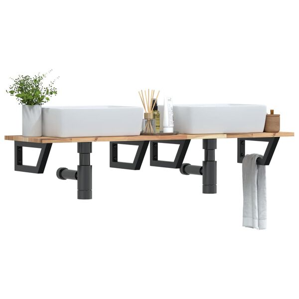 vidaXL Polica pod um&yacute;vadlo n&aacute;stenn&aacute; oceľ a ak&aacute;ciov&yacute; mas&iacute;v