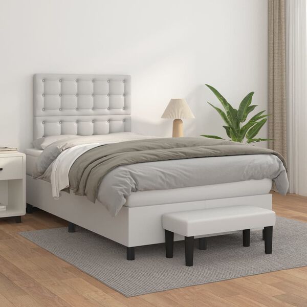 vidaXL Boxspring posteľ s matracom biela 120x200 cm umelá koža