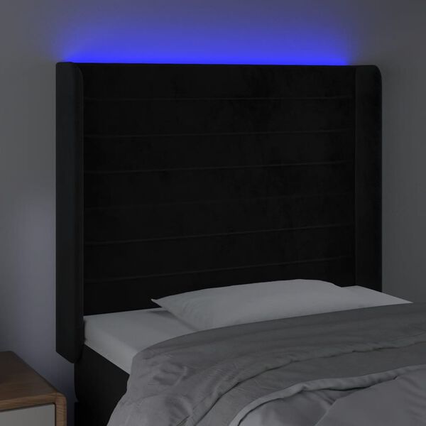 vidaXL Čelo postele s LED čierne 93x16x118/128 cm zamat