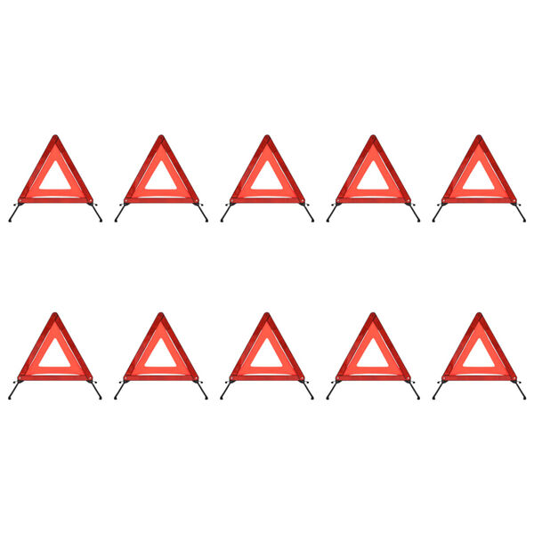 vidaXL Dopravné výstražné trojuholníky 10 ks červené 56,5x36,5x44,5 cm