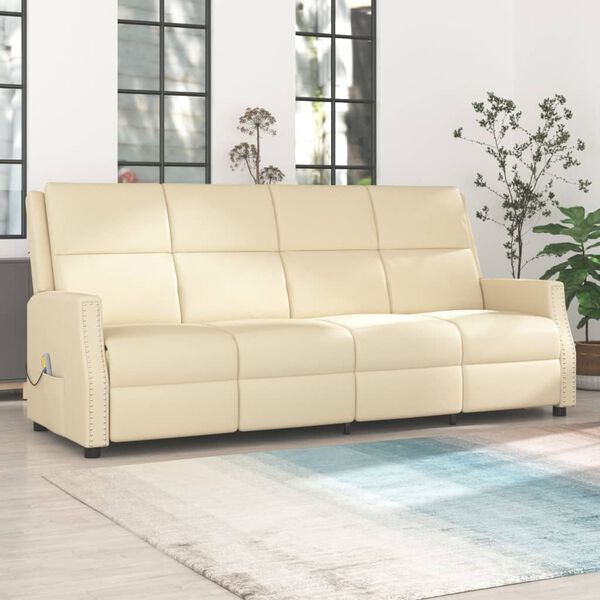 vidaXL 4-miestne sklápacie masážne kreslo, krémové, umelá koža