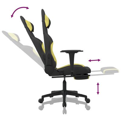 vidaXL Herná stolička s podnožkou čierna a bledozelená látková