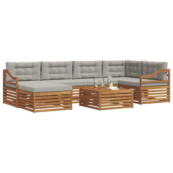 vidaXL Z&aacute;hradn&aacute; s&uacute;prava gaučov s vank&uacute;&scaron;om 7 pcs Pr&iacute;rodn&aacute; a svetlosiv&aacute;