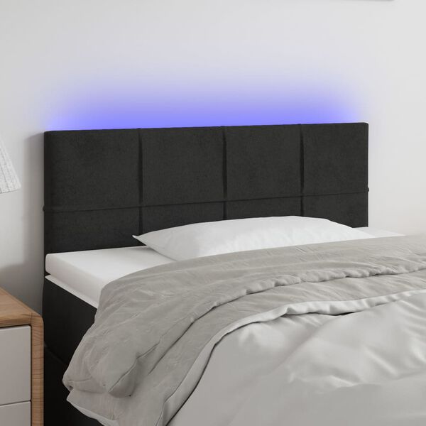 vidaXL Čelo postele s LED čierne 100x5x78/88 cm zamat