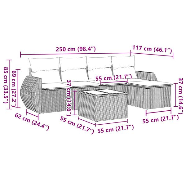vidaXL 6-dielna z&aacute;hradn&aacute; s&uacute;prava pohoviek s vank&uacute;&scaron;mi čierna polyratan
