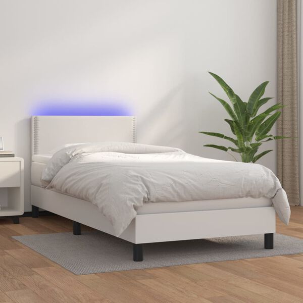vidaXL Boxspring posteľ s matracom a LED biela 80x200 cm umel&aacute; koža
