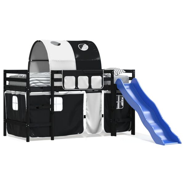 vidaXL Detsk&aacute; vyv&yacute;&scaron;en&aacute; posteľ tunel bielo-čierna 90x200 cm borovica