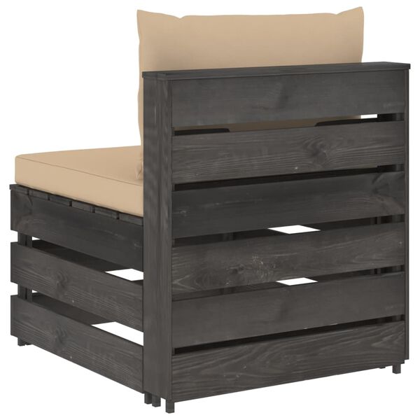 vidaXL Sekčná stredová pohovka s vankúšmi sivá impregnované drevo