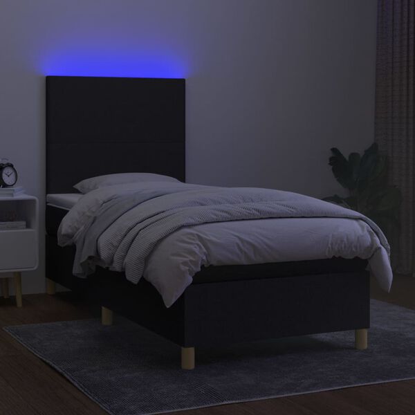 vidaXL Posteľ boxsping s matracom a LED čierna 100x200 cm l&aacute;tka