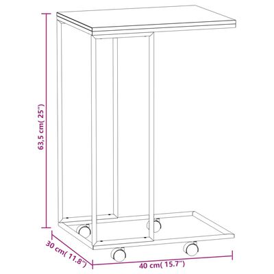 vidaXL Príručný stolík+kolieska, biely 40x30x63,5 cm, kompozitné drevo