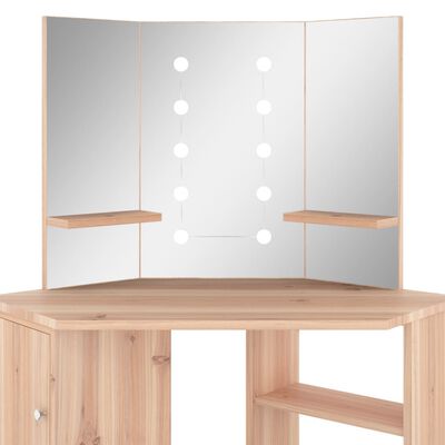 vidaXL Rohový toaletný stolík s LED dubový 111x54x141,5 cm