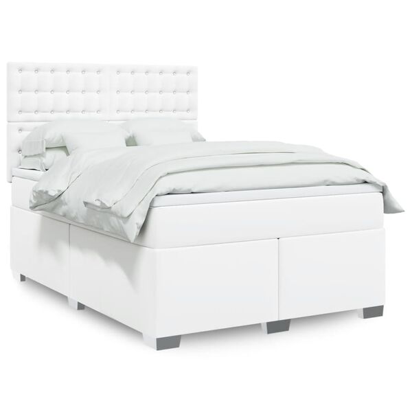 vidaXL Boxspring posteľ s matracom biely 140x190 cm umel&aacute; koža
