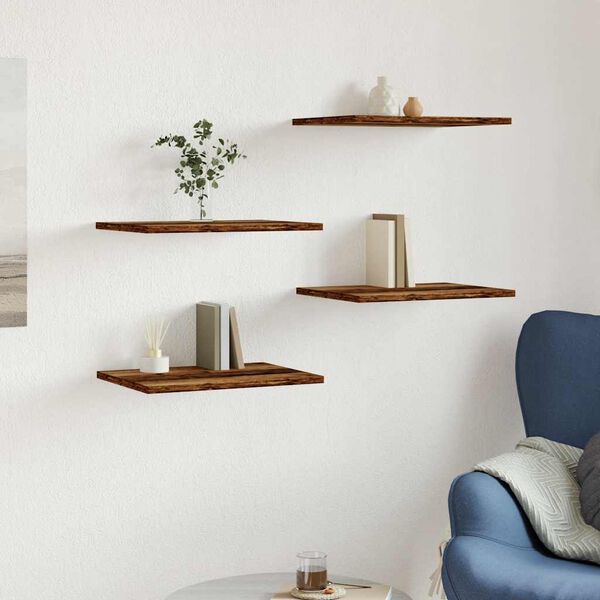 vidaXL Prídavné police 4 ks, staré drevo 40x30x1,5 cm, drevotrieska