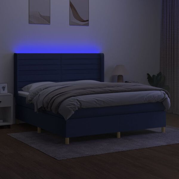 vidaXL Posteľ boxsping s matracom a LED modr&aacute; 180x200 cm l&aacute;tka