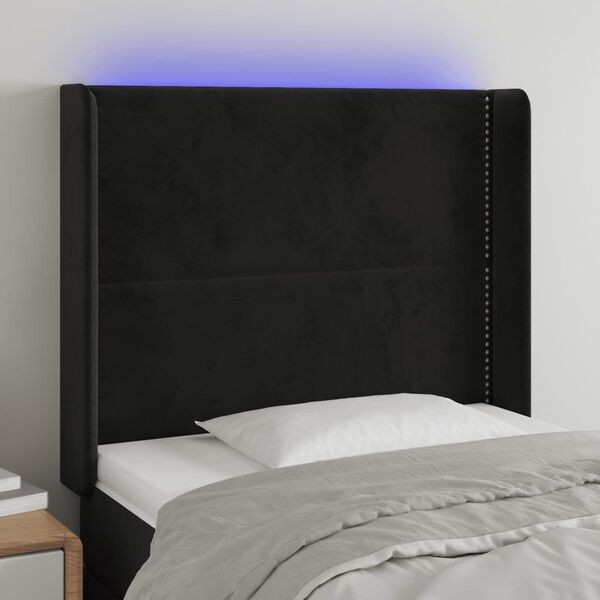 vidaXL Čelo postele s LED čierne 103x16x118/128 cm zamat
