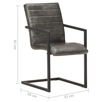 vidaXL Jedálenské stoličky, perová kostra 4 ks, sivé, pravá koža