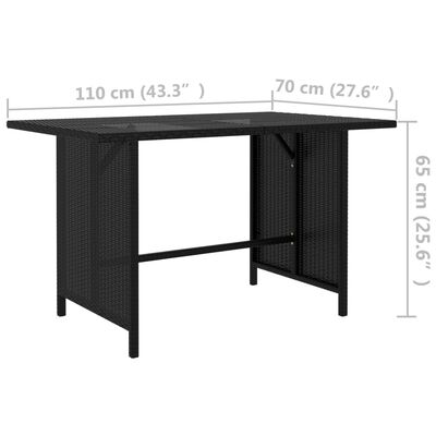 vidaXL Záhradný jedálenský stôl čierny 110x70x65 cm polyratanový