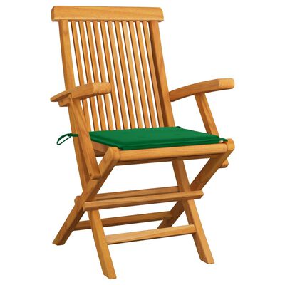 vidaXL Záhradné stoličky, zelené podložky 4 ks, tíkový masív