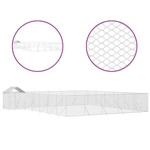 vidaXL Vonkaj&scaron;&iacute; koterec pre psov so strechou striebor. 12x12x2,5m oceľ